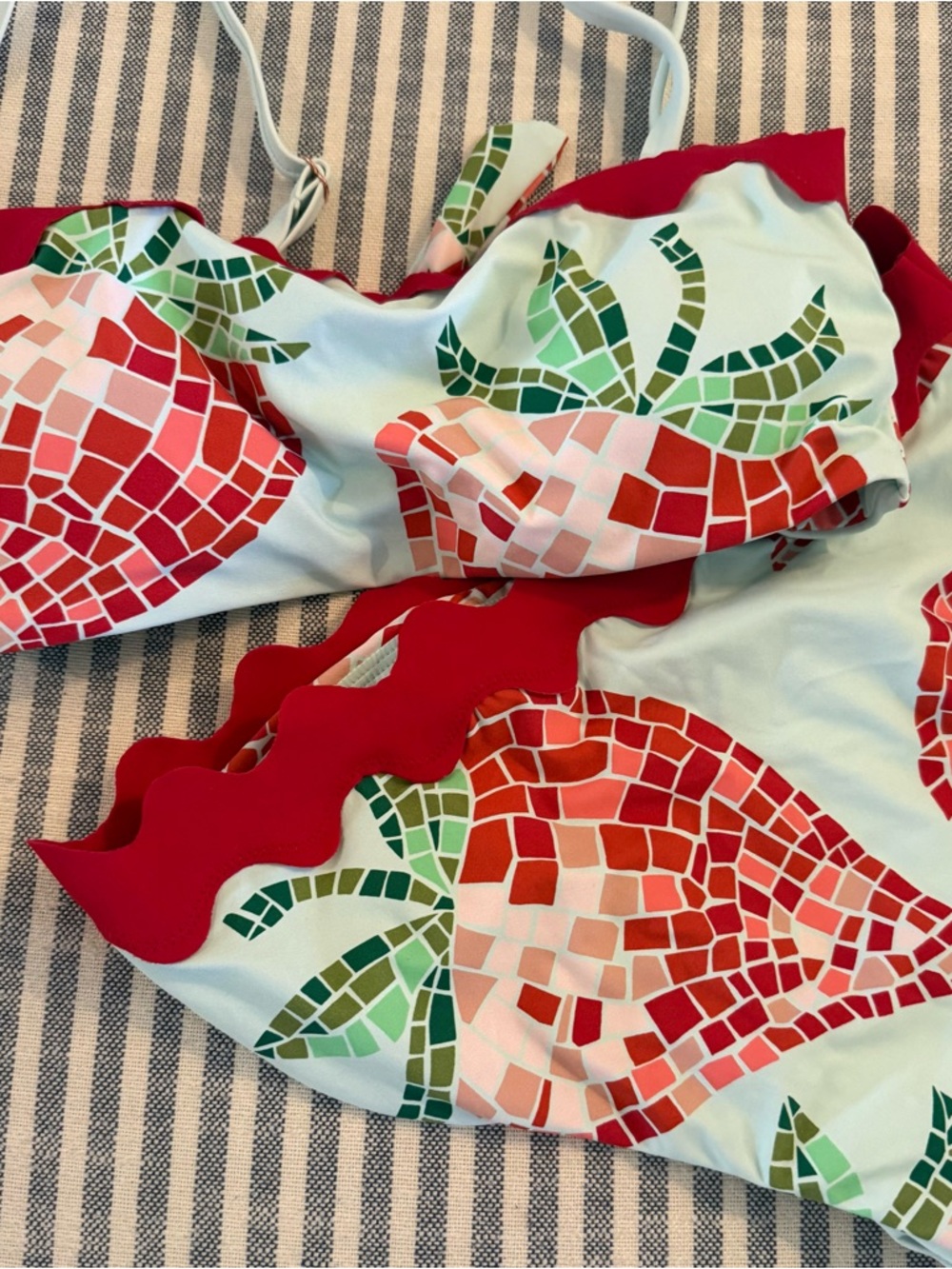 Red & Green Mosaic Pineapple Bikini Top